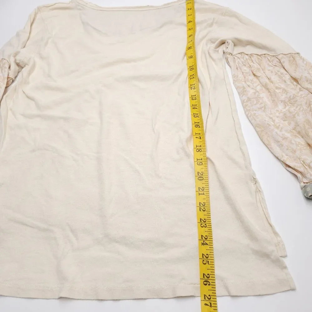 Free People We The Free Jade Top Womens Small Wide Neck Button Cuff Cream Boho